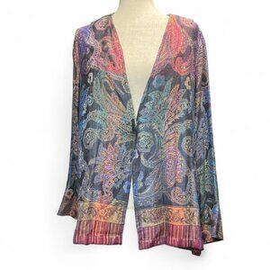 Soft Surroundings Paloma Cardigan Multicolor Paisley Pattern 100% Rayon Large
